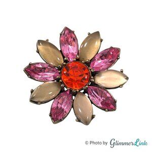 Talbots Pink Red Tan Rhinestone Flower Brooch NWT